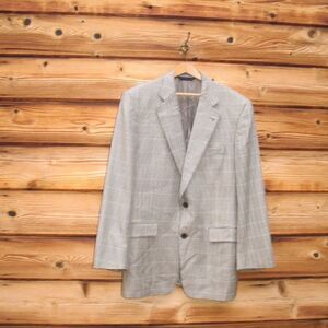 Burberry Vintage Mens Check Plaid Wool Silk Blazer Jacket